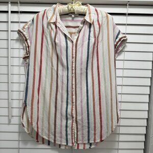 Madewell women's cap sleeve multicolor striped blouse; Size M